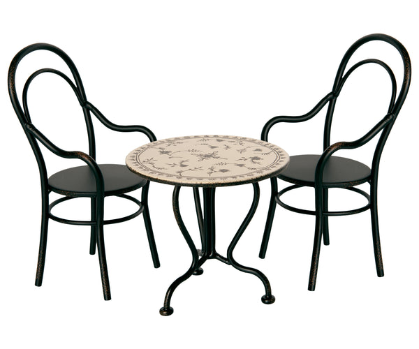 Conjunto de mesa y 2 sillas de metal - micro