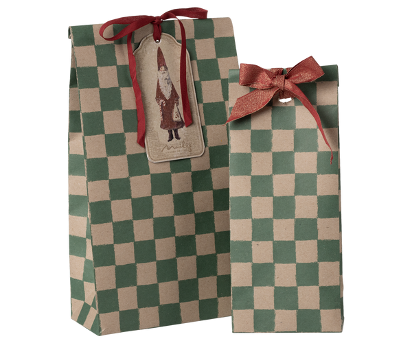 Bolsas de papel cuadros verdes - Mediana