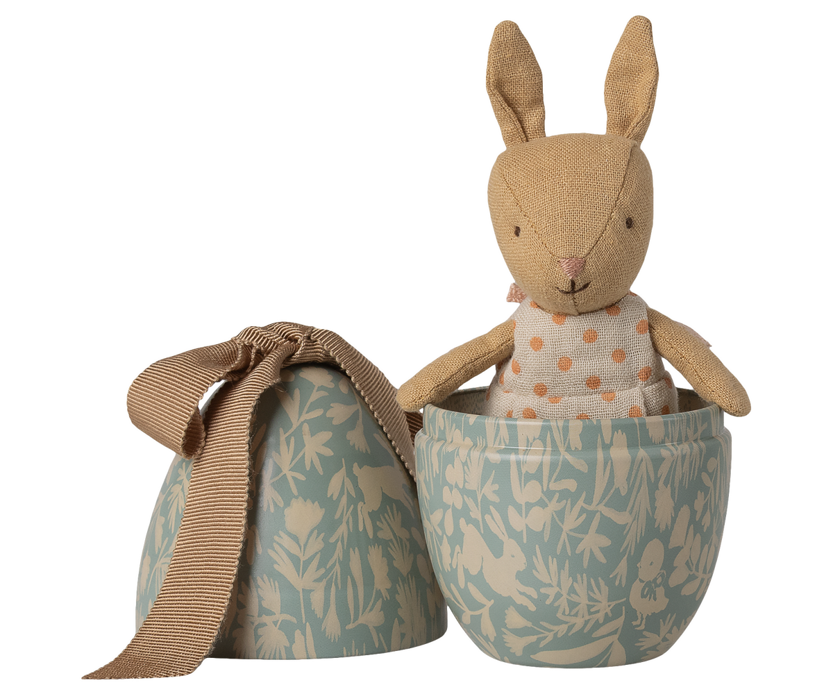 Huevo de pascua pequeño con conejito - azul empolvado