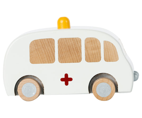 Coche ambulancia de madera - blanca