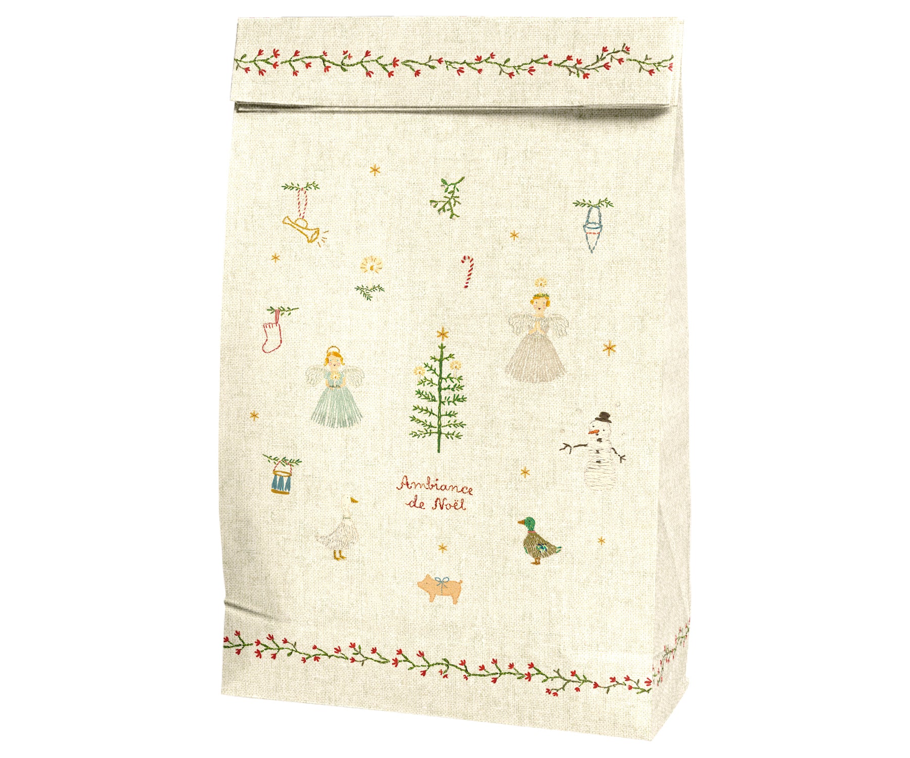 Bolsas de papel bordados navideños