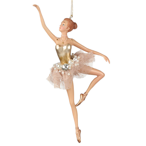 Adorno navideño - Bailarina con perlas y tul crema