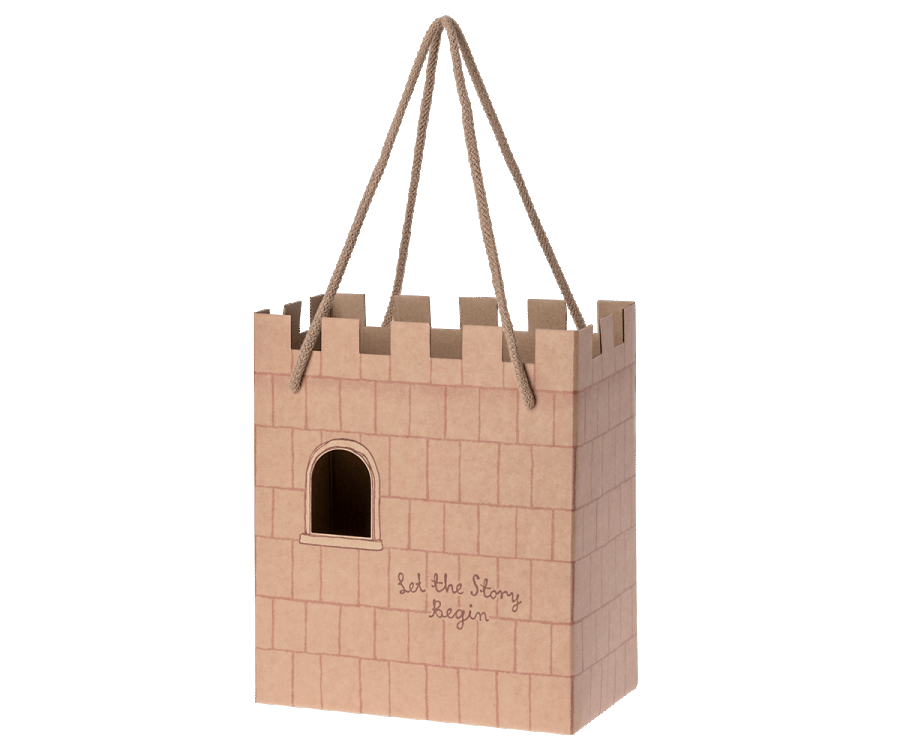 Castillo de cartón - bolsa rígida con asas de cuerda ROSA