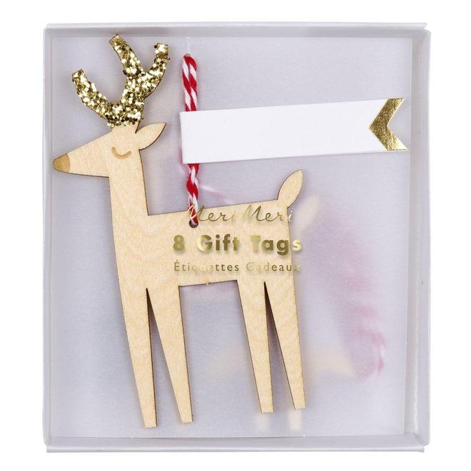 Etiquetas para regalos - renos de madera y glitter  (pack de 8) - Miss Coppelia
