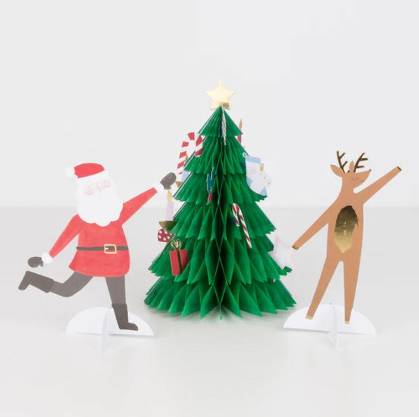 Tarjeta Navideña - Santa, árbol y reno